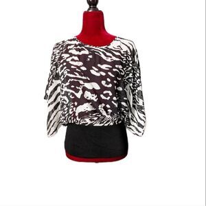 INC International Concepts Black & White Sheer Top Size 8